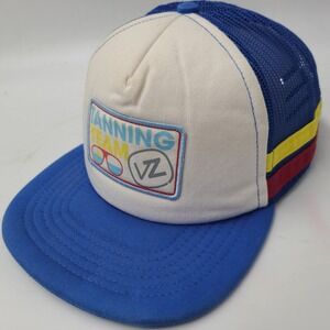 VonZipper‎ Hat Snapback Trucker Mesh White Blue Tanning Team 2 Stripes Outdoors